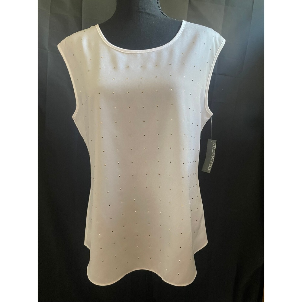Covington Women's White Sheer Tank Top Mini-Studs Embellished Blouse Size M